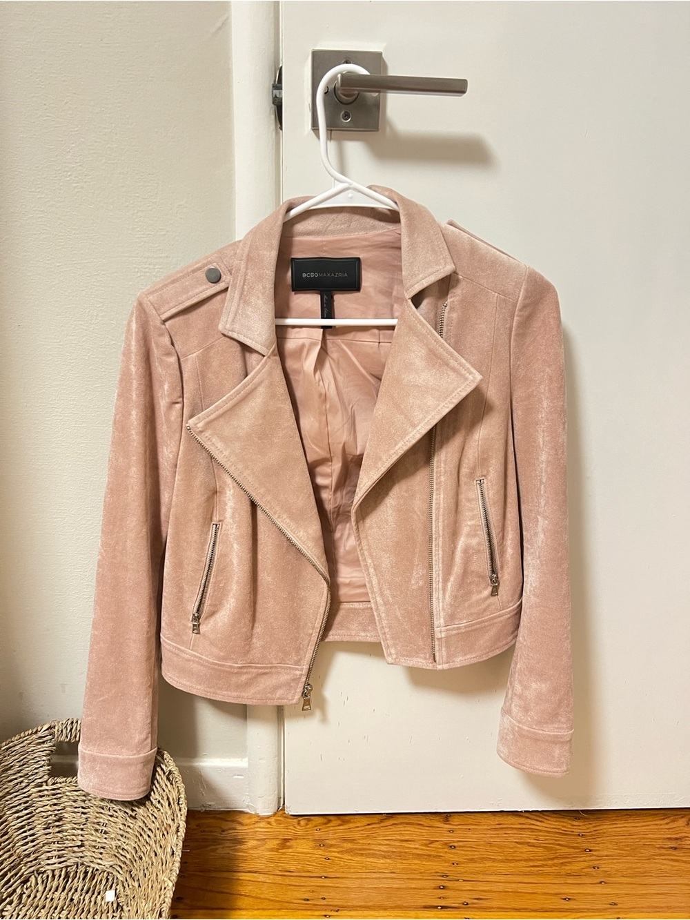 BCBGMaxAzria Dusty Pink Velvet Moto Jacket NWOT